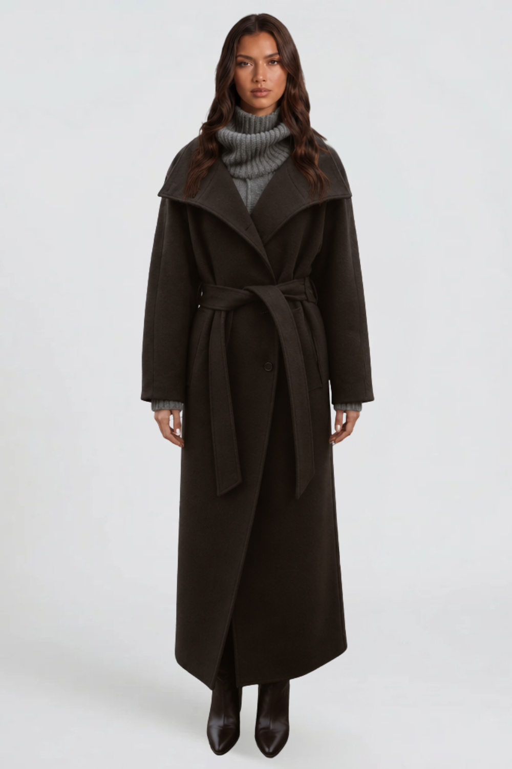 Manteau Adriana marron, col montant