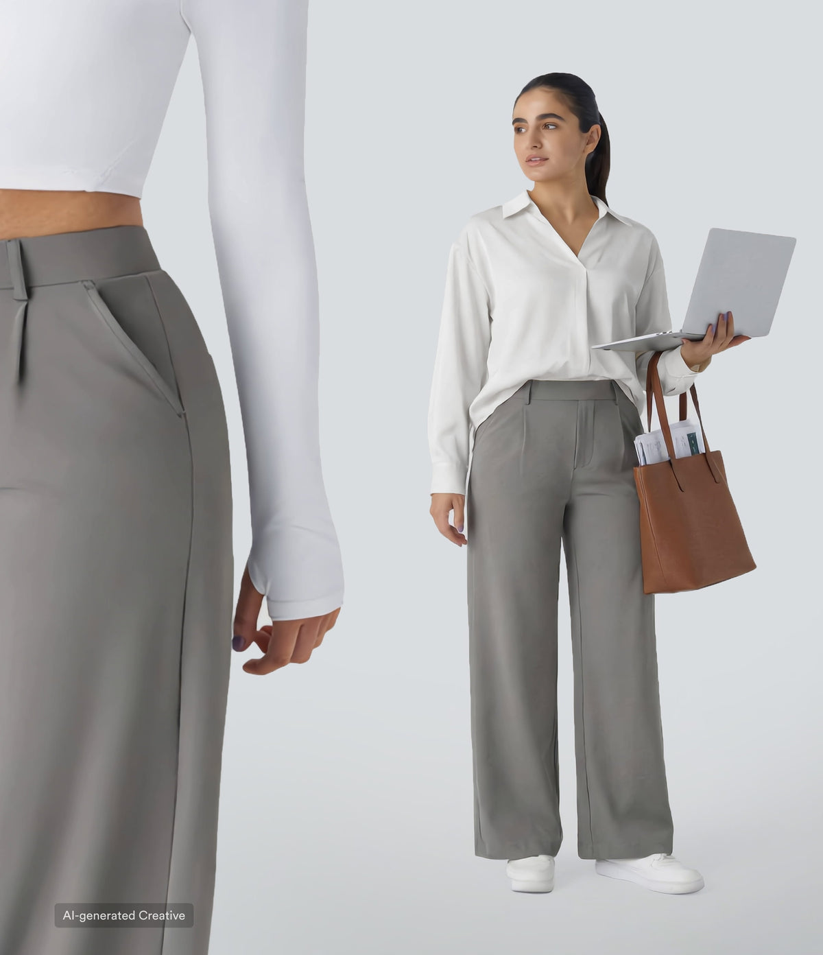 Pantalon Clémence gris, porté