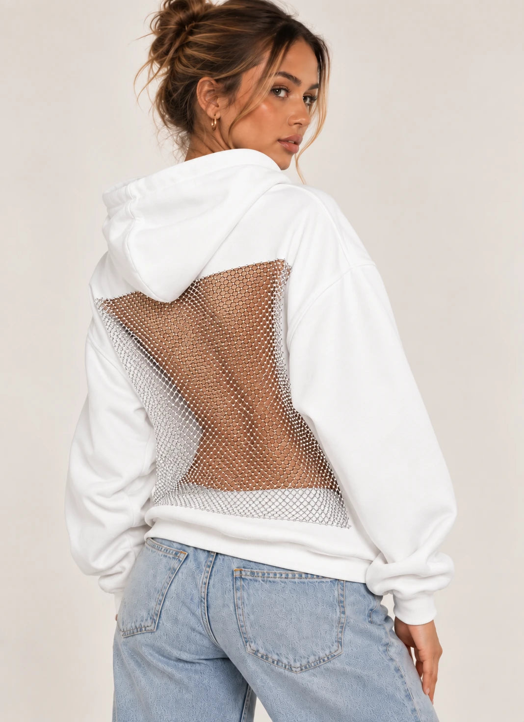 Sweat Nina blanc, dos en résille strass