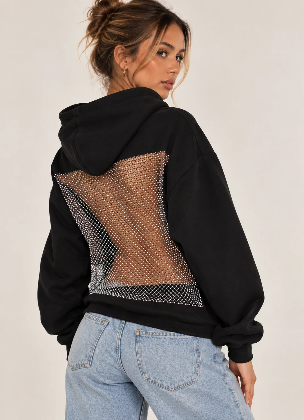 Sweat Nina noir, dos en résille strass