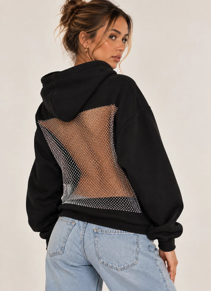Sweat Nina noir, dos en résille strass