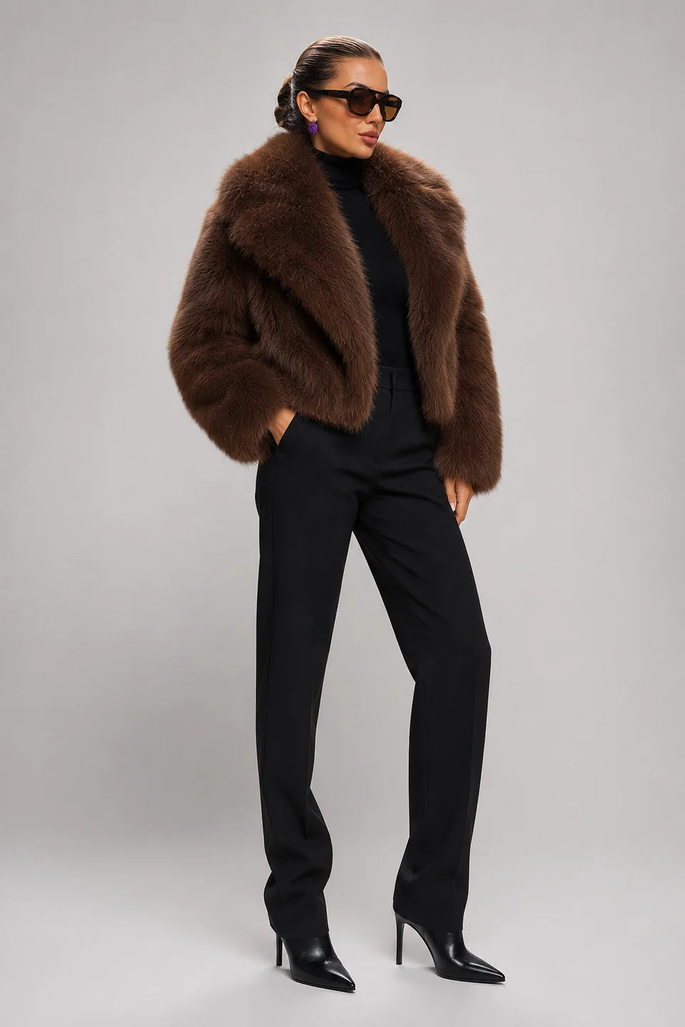 Veste Joséphine en fausse fourrure café